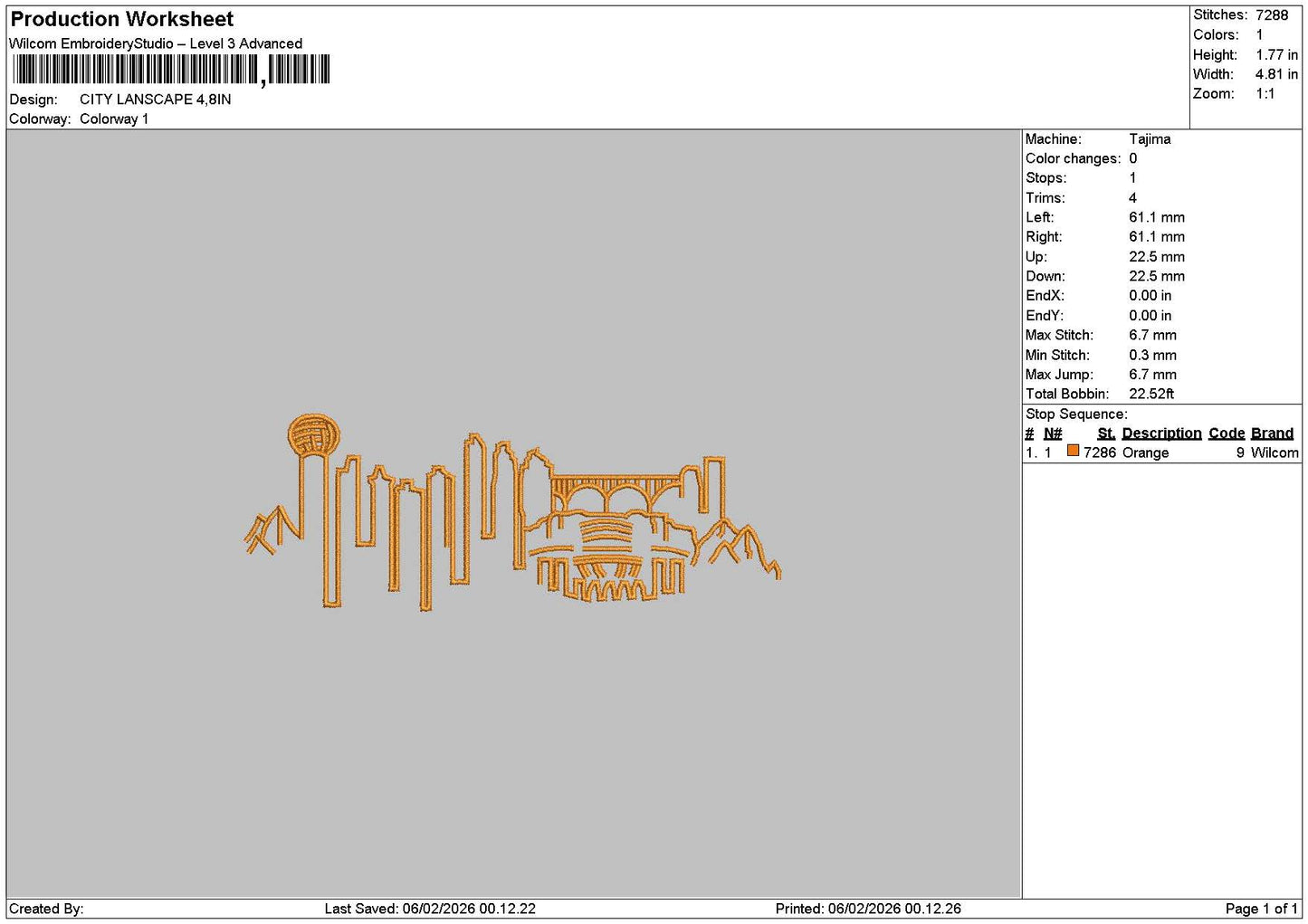 City Outline 0602 Embroidery File 6 sizes