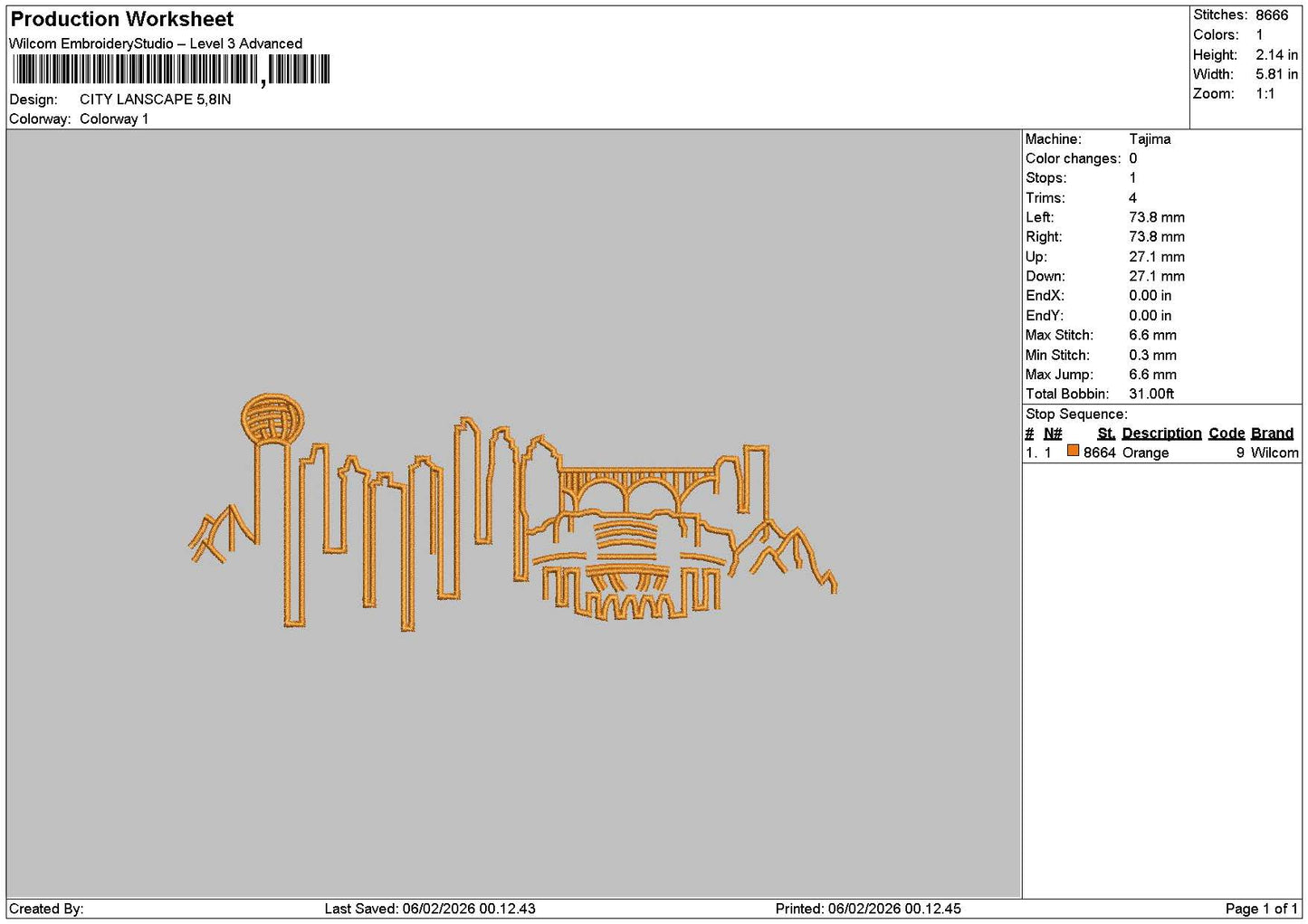 City Outline 0602 Embroidery File 6 sizes