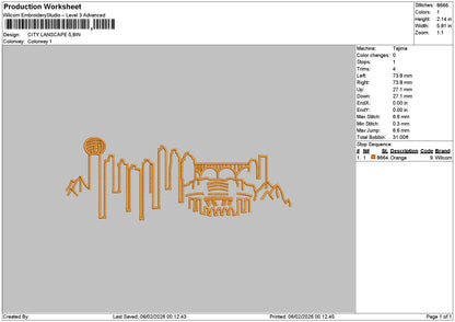 City Outline 0602 Embroidery File 6 sizes