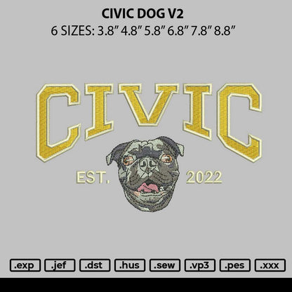 Civic Dog V2 Embroidery File 6 sizes