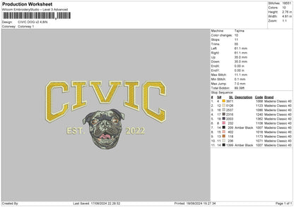 Civic Dog V2 Embroidery File 6 sizes