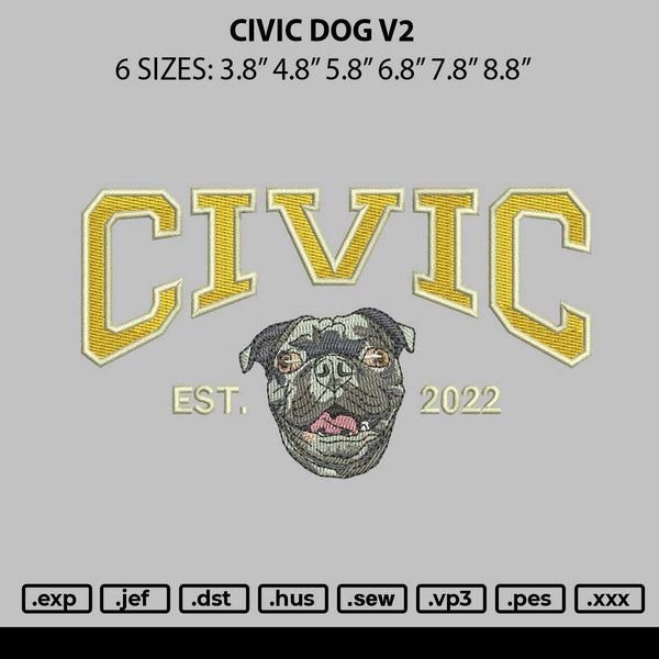 Civic Dog V2 Embroidery File 6 sizes