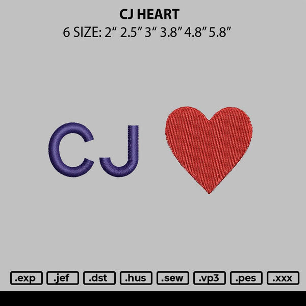 Cj Heart Embroidery File 6 sizes