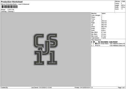 Cjstext 11 Embroidery File 6 sizes