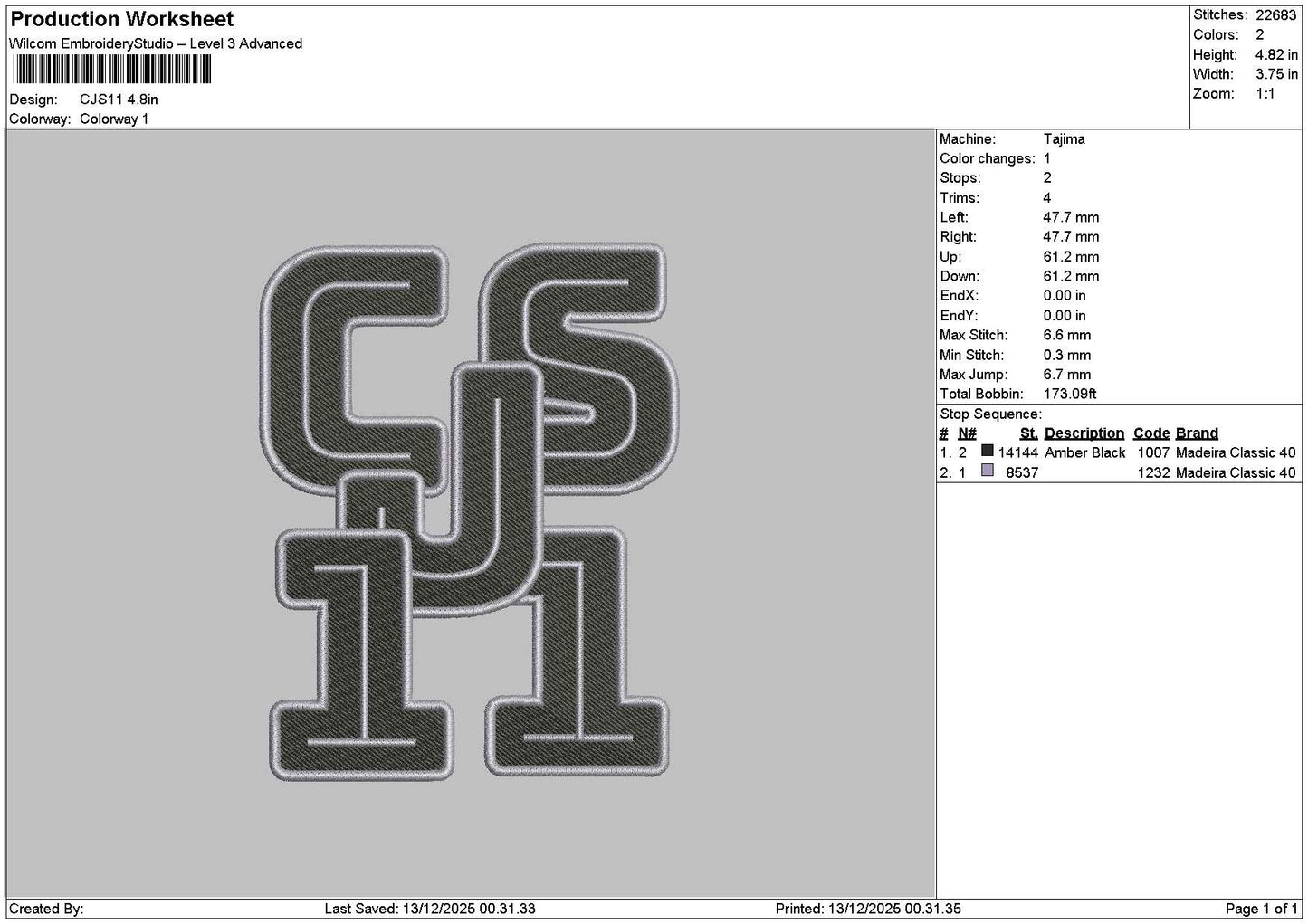 Cjstext 11 Embroidery File 6 sizes