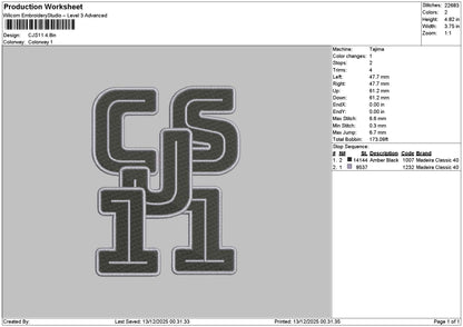 Cjstext 11 Embroidery File 6 sizes