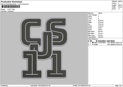 Cjstext 11 Embroidery File 6 sizes
