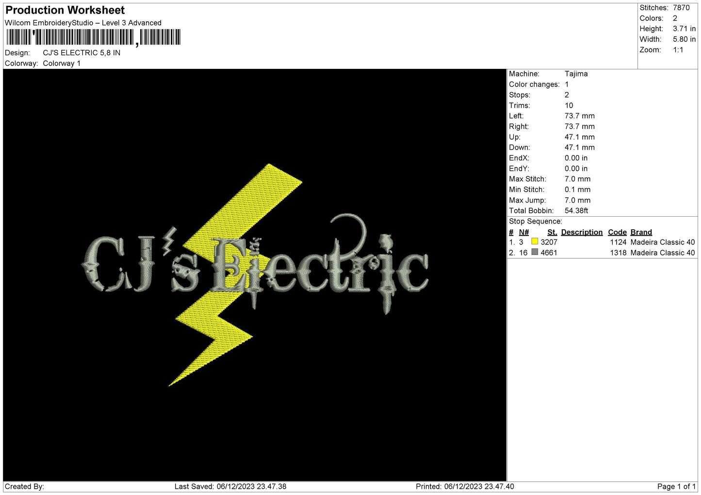 Electric 0612 Embroidery File 6 sizes