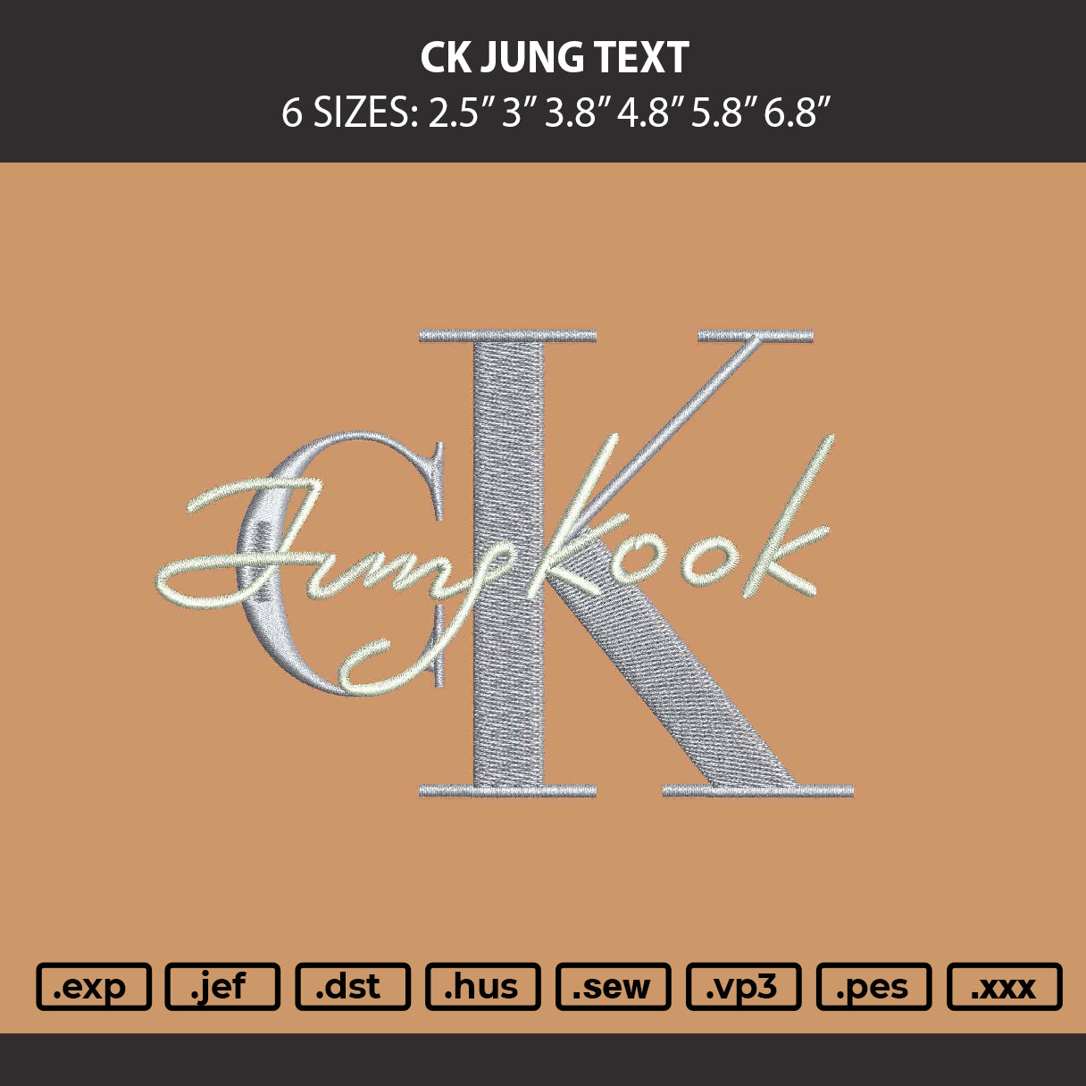 Ck Jung Text Embroidery Machine Design File 6 sizes