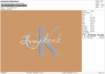 Ck Jung Text Embroidery Machine Design File 6 sizes
