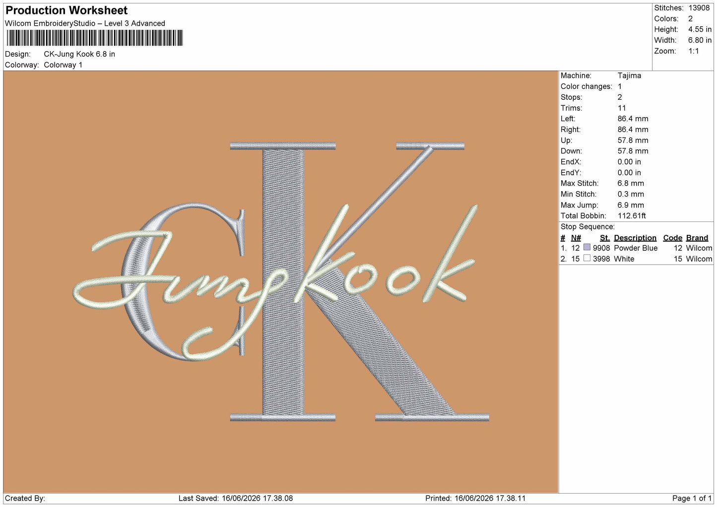 Ck Jung Text Embroidery Machine Design File 6 sizes