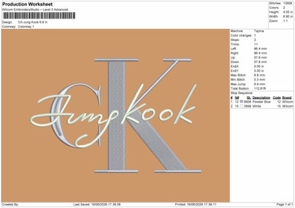 Ck Jung Text Embroidery Machine Design File 6 sizes