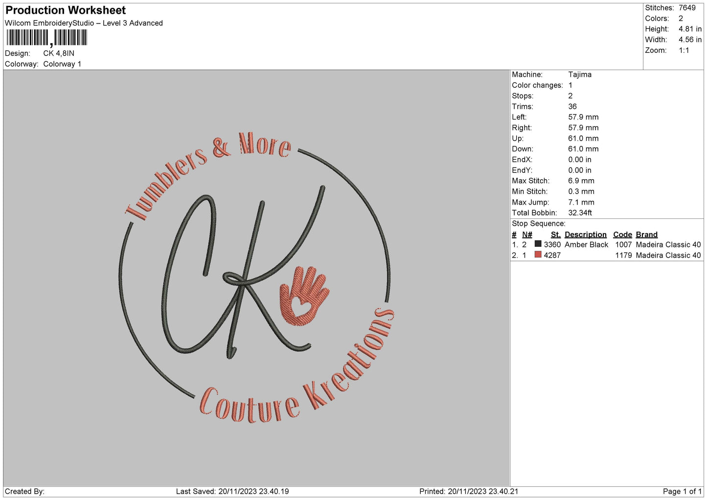 Ck Circle Embroidery File 6 sizes