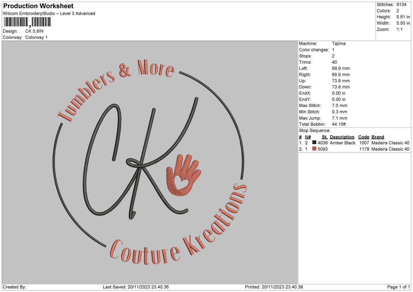 Ck Circle Embroidery File 6 sizes