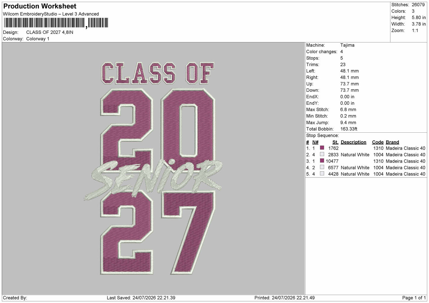 2027 Class Embroidery Machine Design File 6 sizes