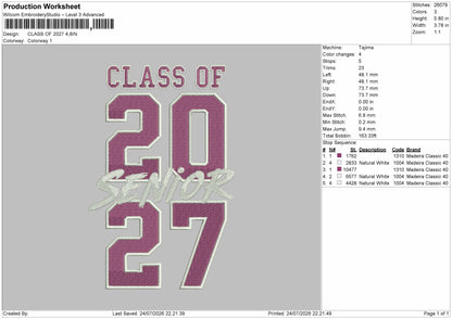 2027 Class Embroidery Machine Design File 6 sizes