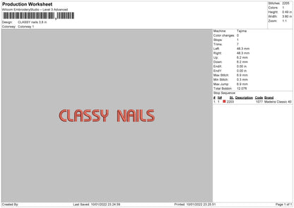 Classy Nails Embroidery File 4 size