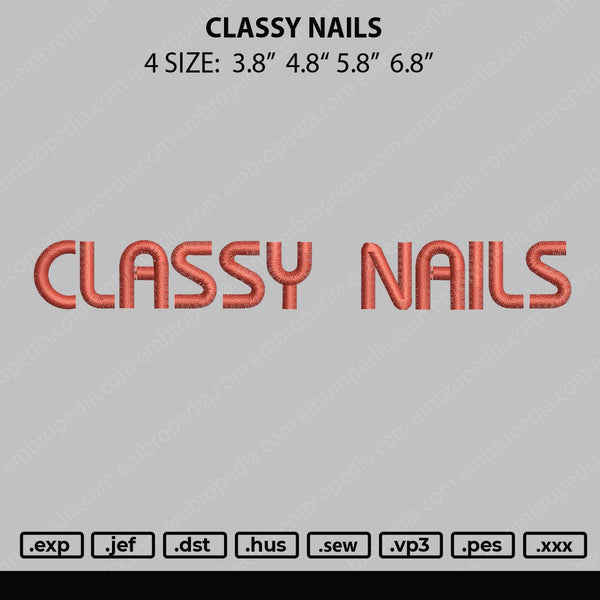 Classy Nails Embroidery File 4 size