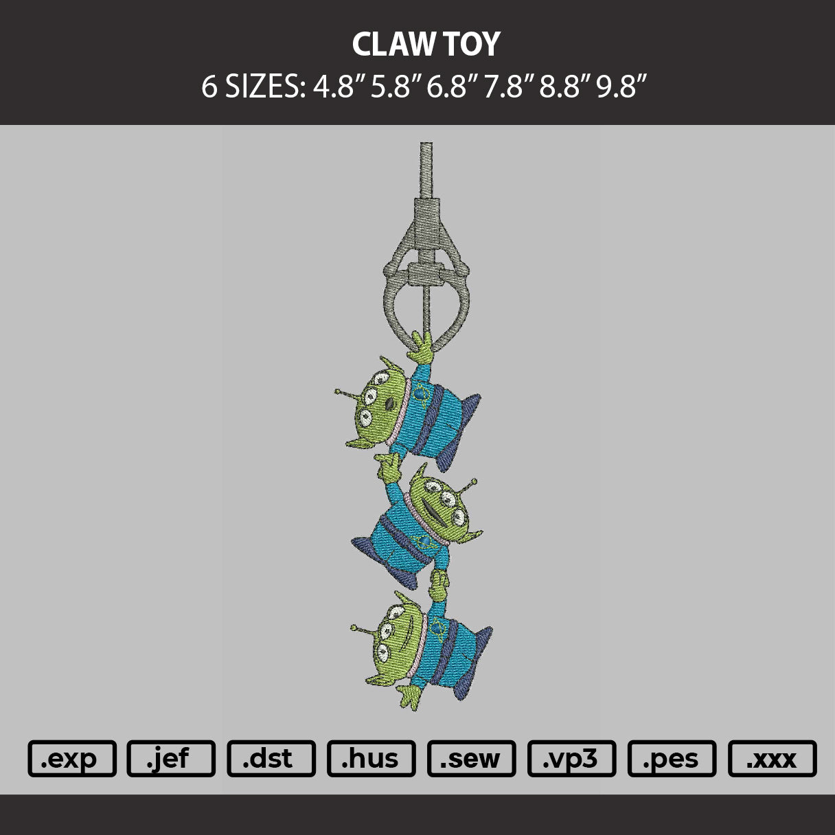Claw Toy Embroidery Machine Design File 6 sizes