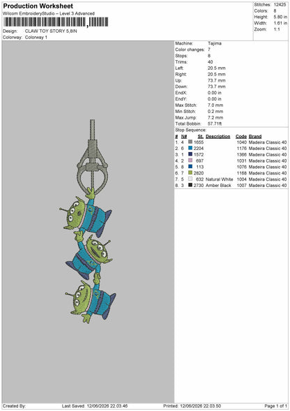 Claw Toy Embroidery Machine Design File 6 sizes