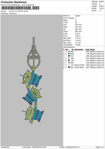 Claw Toy Embroidery Machine Design File 6 sizes