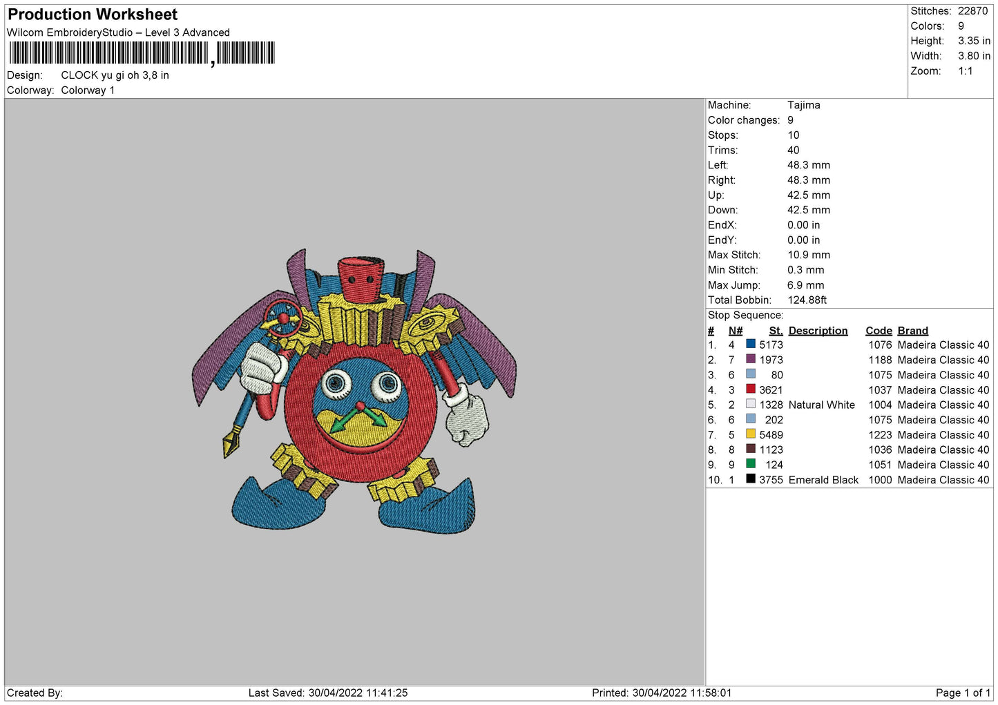 Clock Yu Gi Oh Embroidery File 4 size