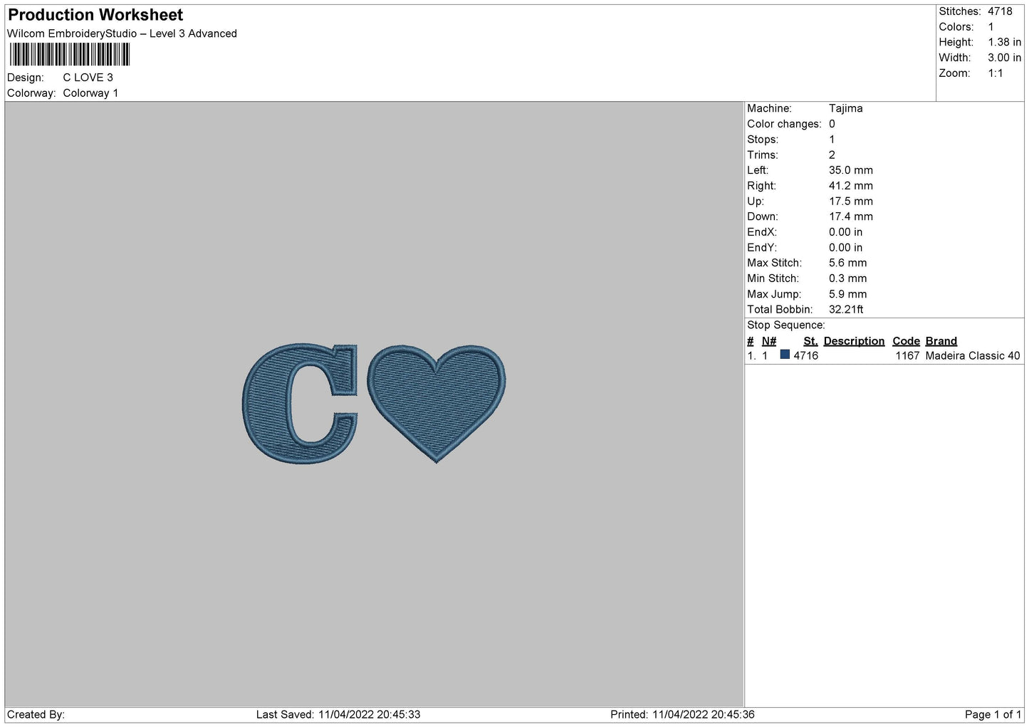 C love Embroidery File 4 size