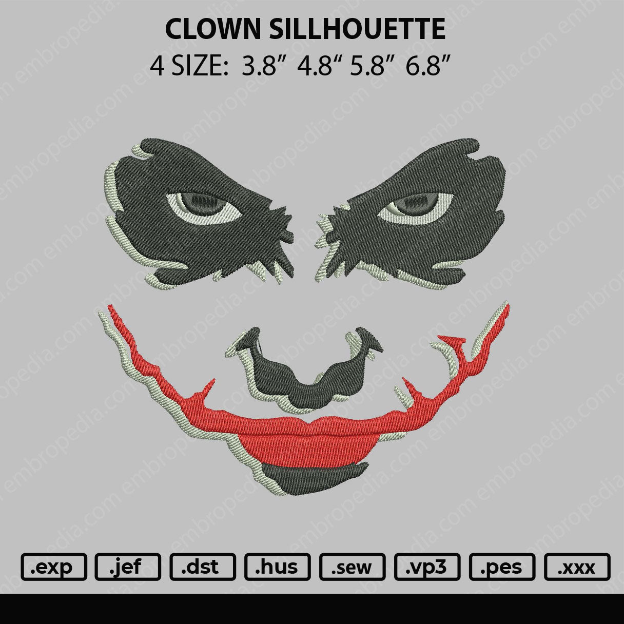 Clown Sillhouette Embroidery File 4 size