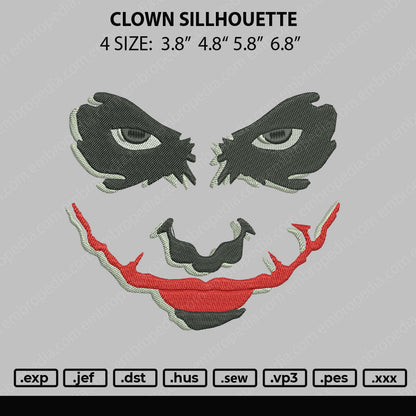 Clown Sillhouette Embroidery File 4 size