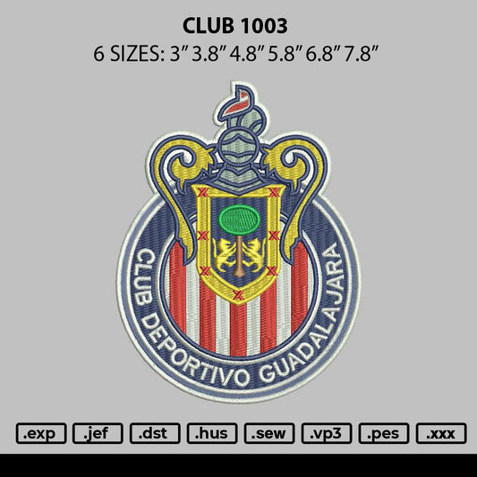 Club 1003 Embroidery File 6 sizes