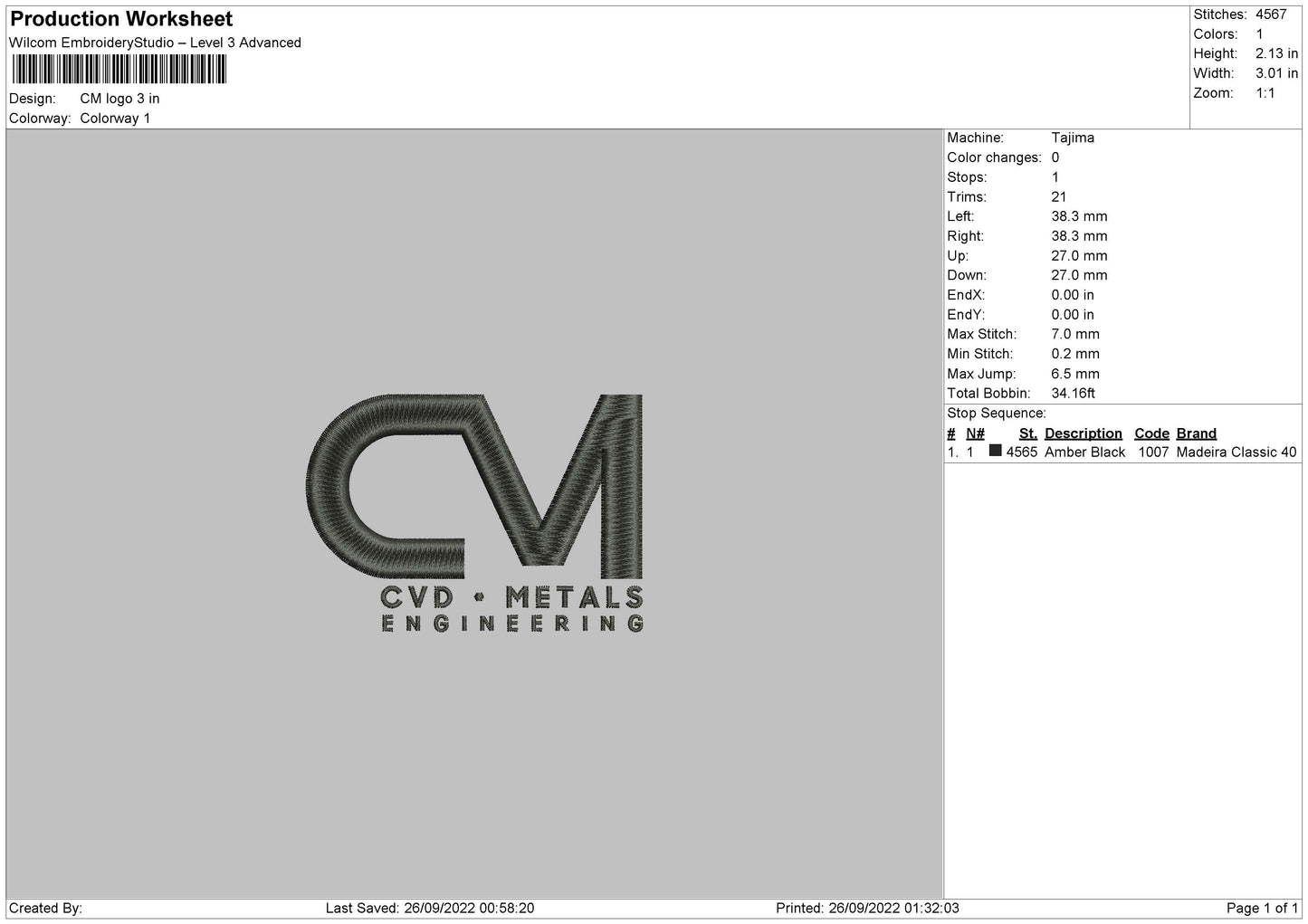 CM Logo Embroidery File 5 sizes