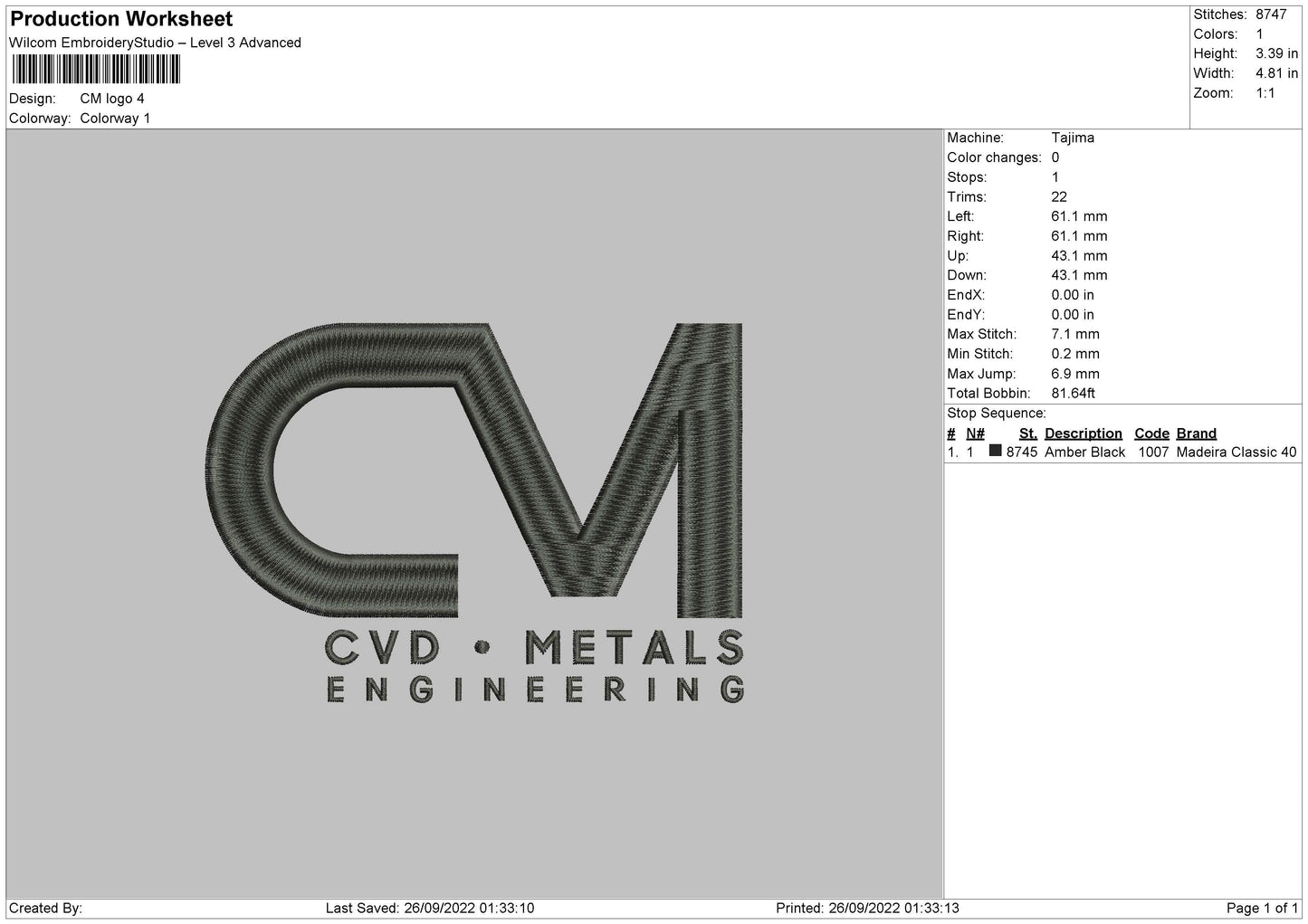 CM Logo Embroidery File 5 sizes