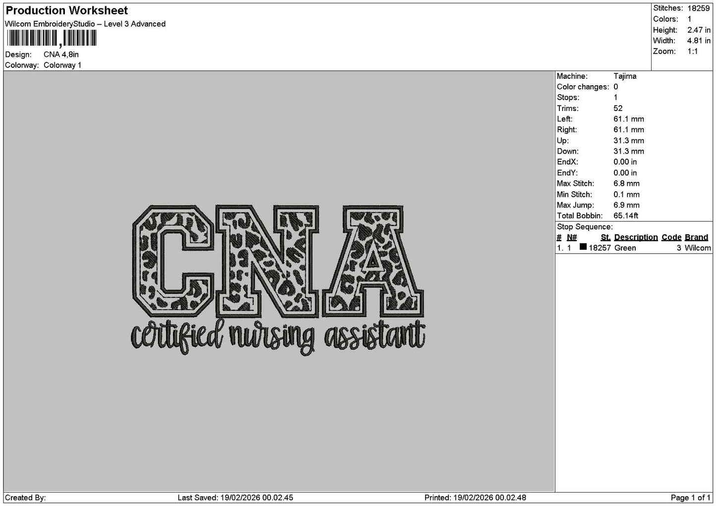 Cnatext 1902 Embroidery File 6 sizes