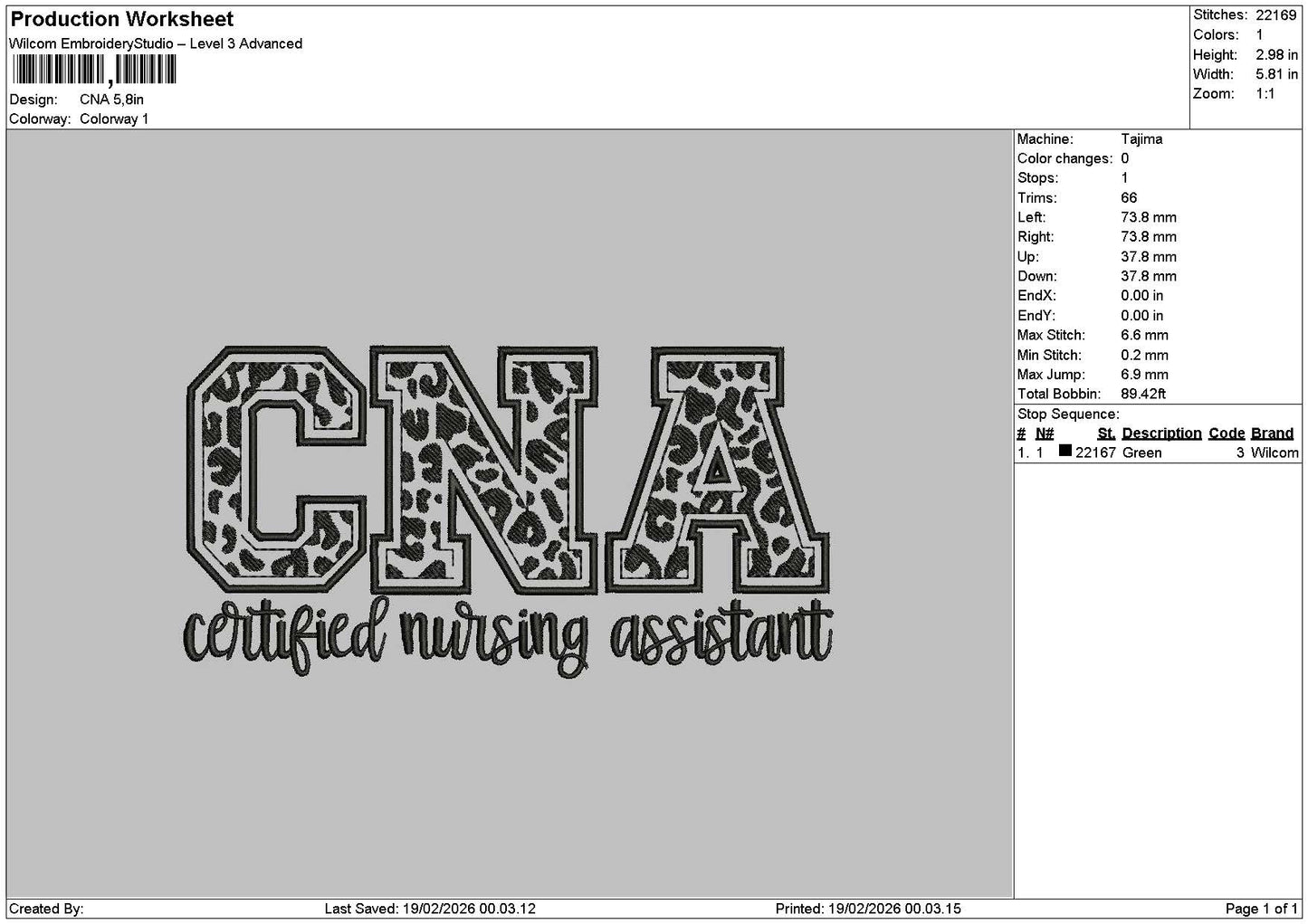 Cnatext 1902 Embroidery File 6 sizes