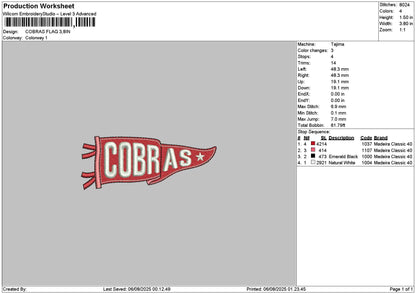 Cobrastext Embroidery File 6 sizes