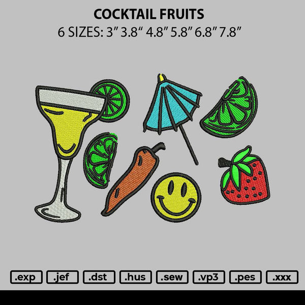 Cocktail Fruit Embroidery File 6 sizes