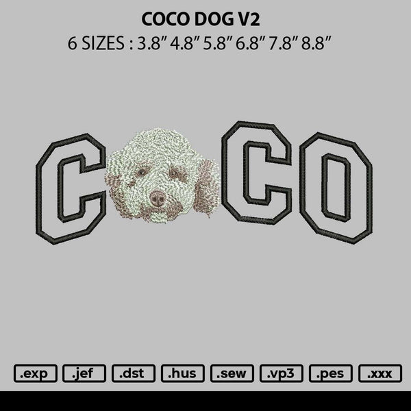 Coco Dog V2 Embroidery File 6 sizes