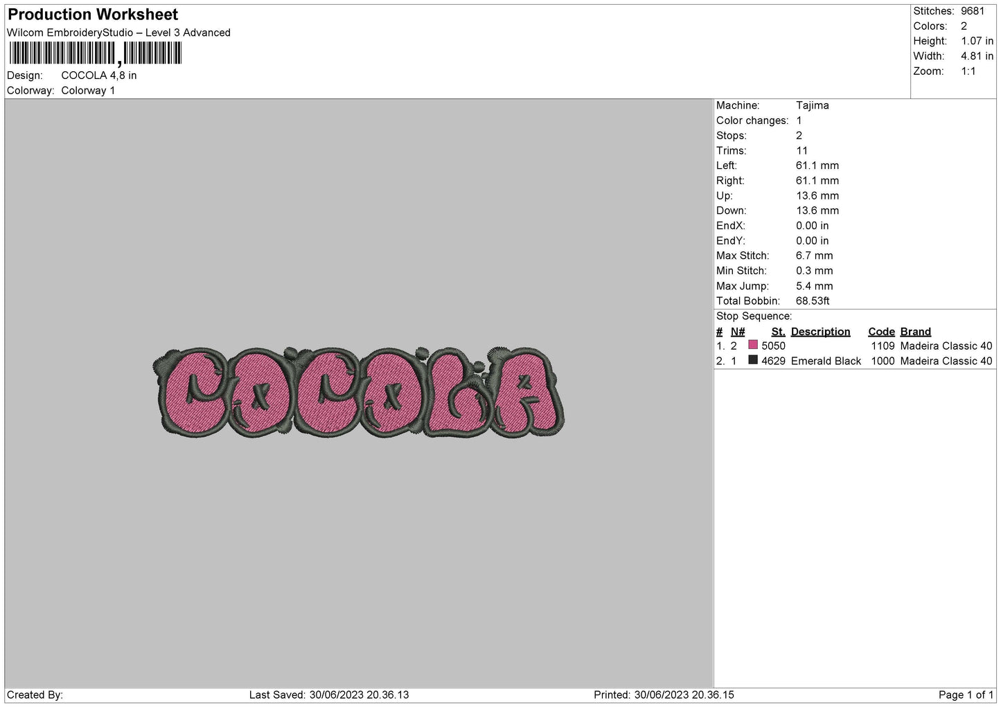 Cocola Embroidery File 6 sizes