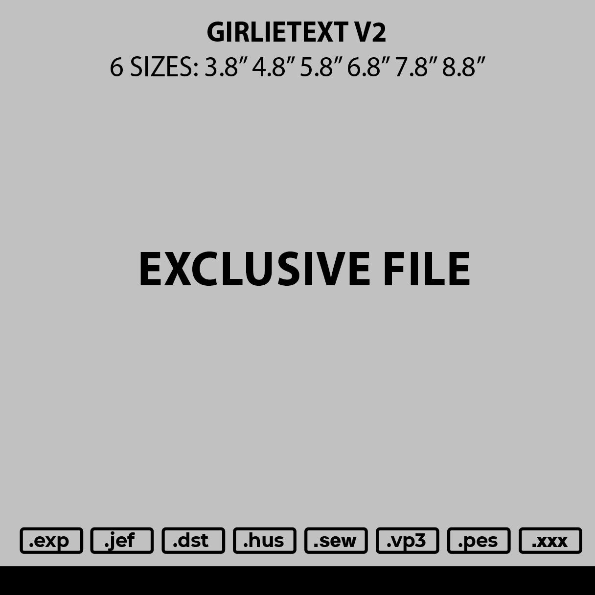 Girlietext V2 Embroidery File 6 sizes