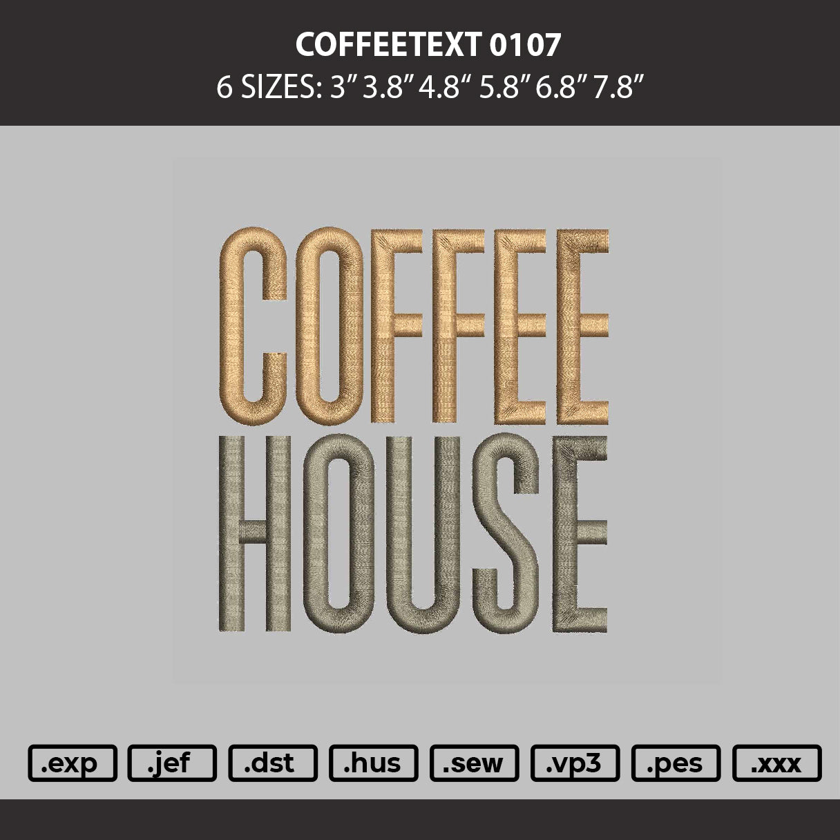 Coffeetext 0107 Embroidery Machine Design File 6 sizes