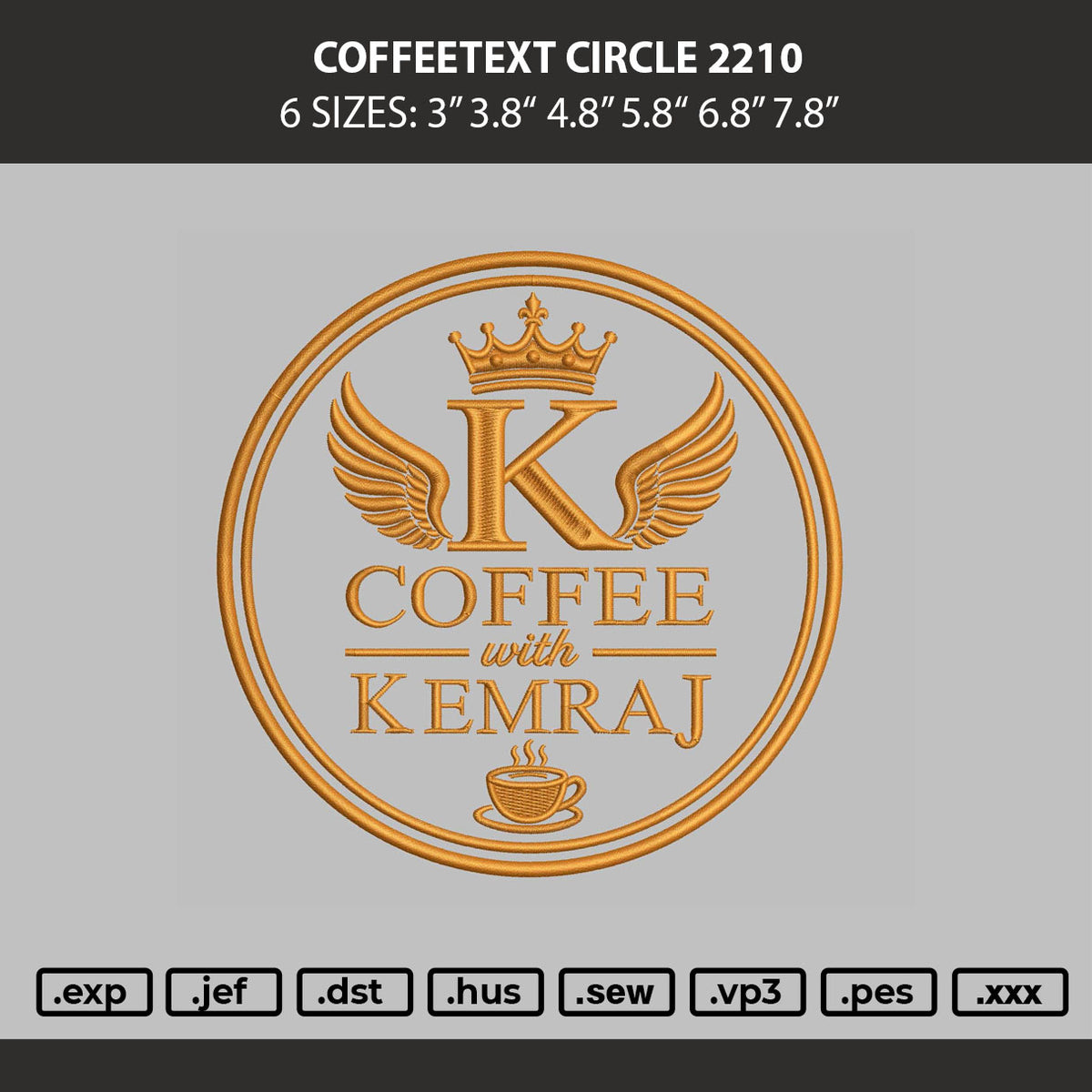 Coffeetext Circle 2210 Embroidery Machine Design File 6 sizes