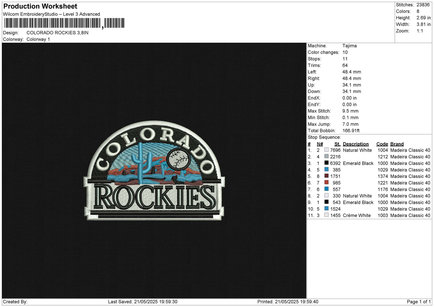 COLORADO ROCKIES Embroidery File 6 size