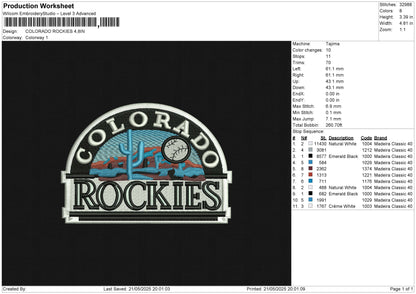 COLORADO ROCKIES Embroidery File 6 size