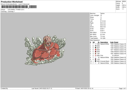 Colossal Titan Embroidery File 4 Size