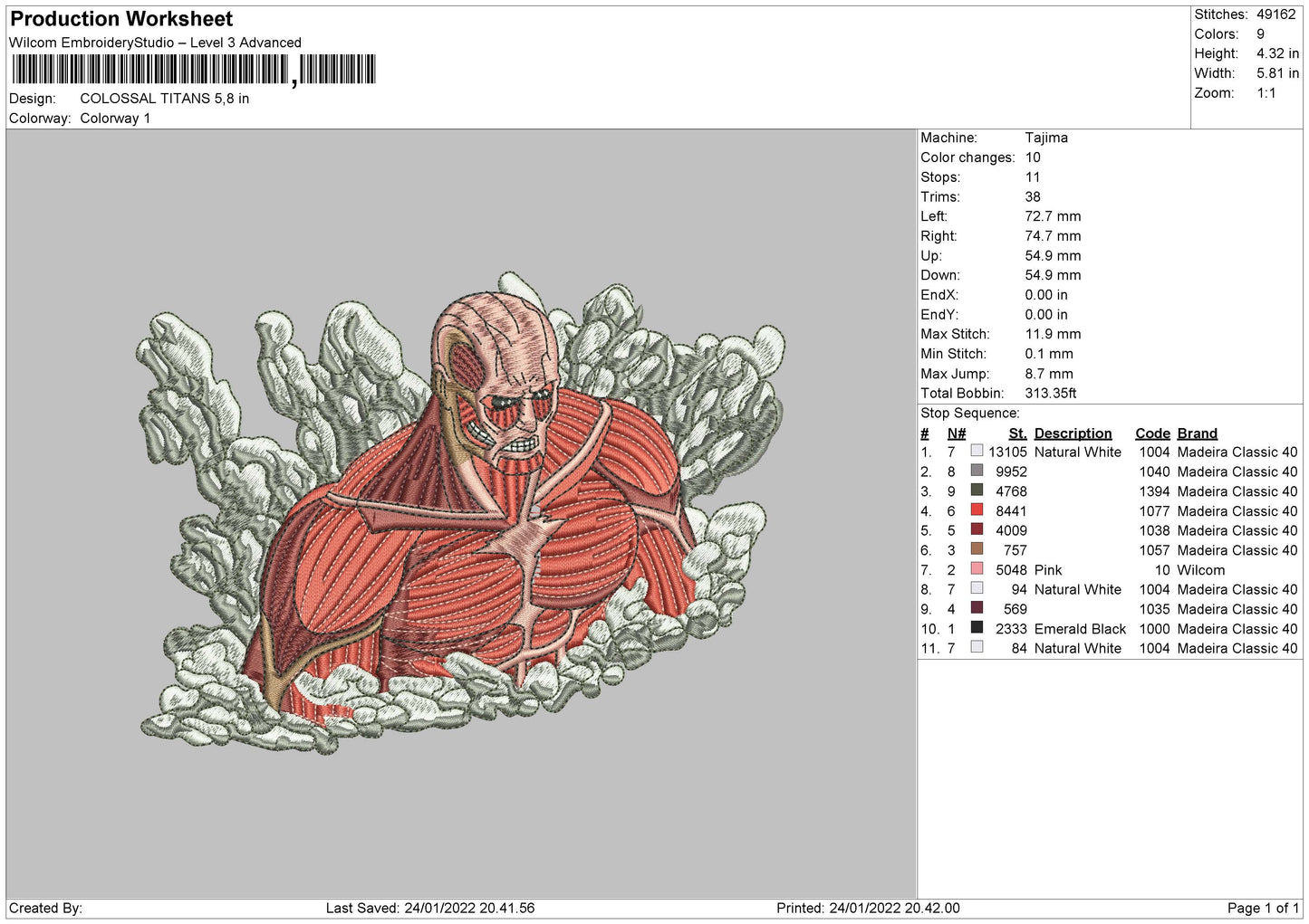 Colossal Titan Embroidery File 4 Size