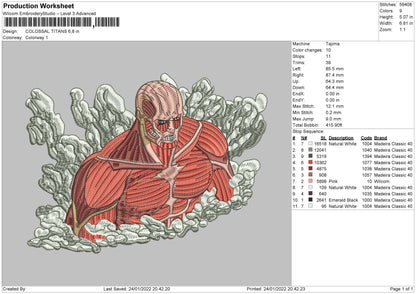 Colossal Titan Embroidery File 4 Size
