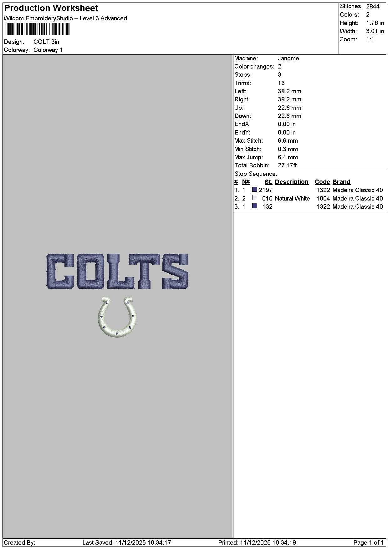 Coltstext Embroidery File 6 szes