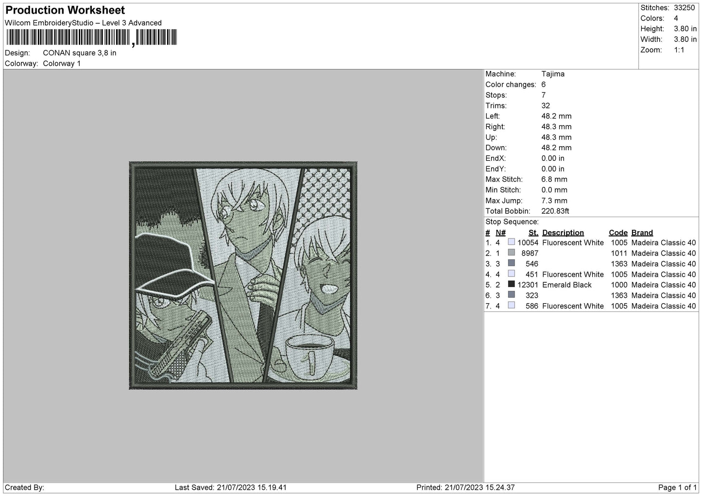 Conan Square Embroidery File 6 sizes
