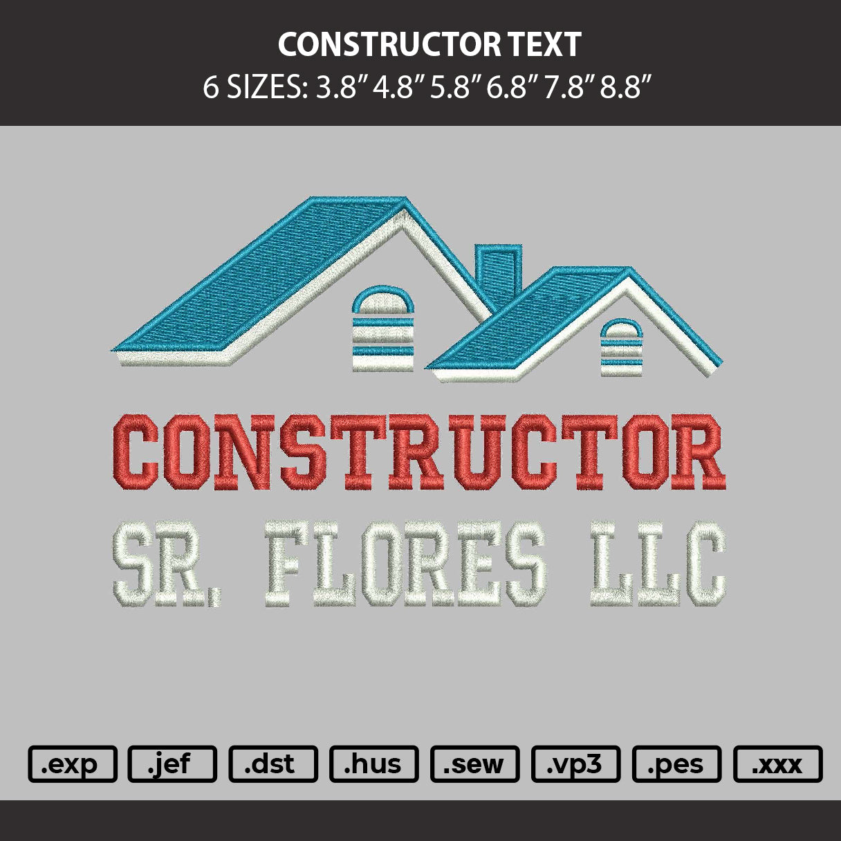 Construction Text Embroidery Machine Design File 6 sizes