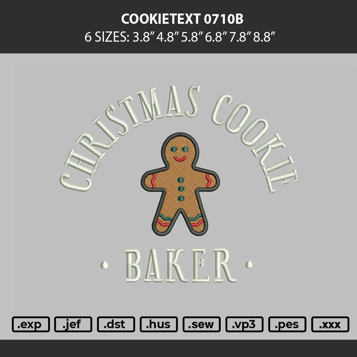 Cookietext 0710b Embroidery Machine Design File 6 sizes